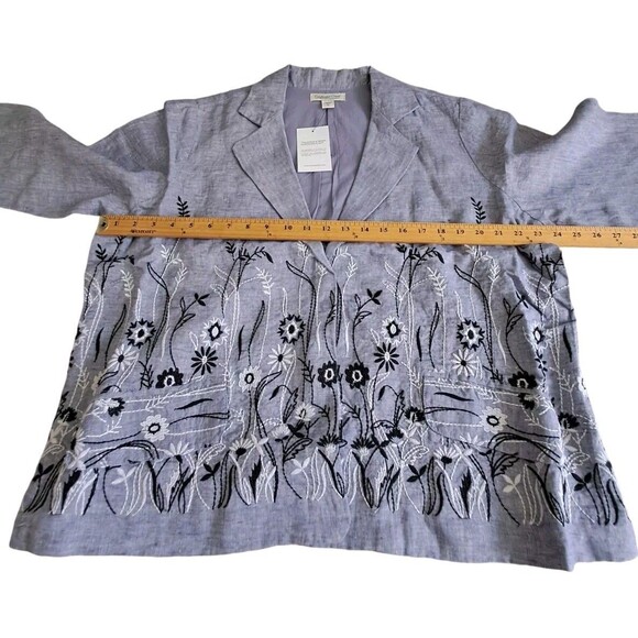 NWT Coldwater Creek Jacket Blazer‎ Women's XL Blue Linen Floral Embroidered Work - Picture 11 of 12